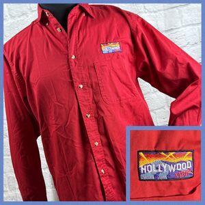 Vtg Hollywood Video Uniform Work Shirt Unisex Small Embroidered Red Long Sleeve